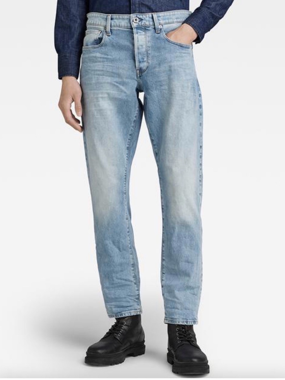 NEW G-Star RAW 3301 Regular Tapered Jeans 36x32 LT Indigo Aged Stretch Denim